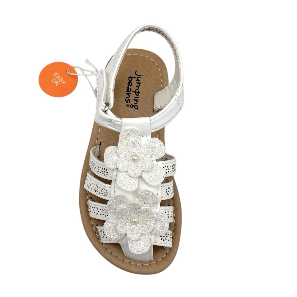 Jumping Beans Toddler Girls Fashion Casual Sandal Size 7 White Dazzling Flowers